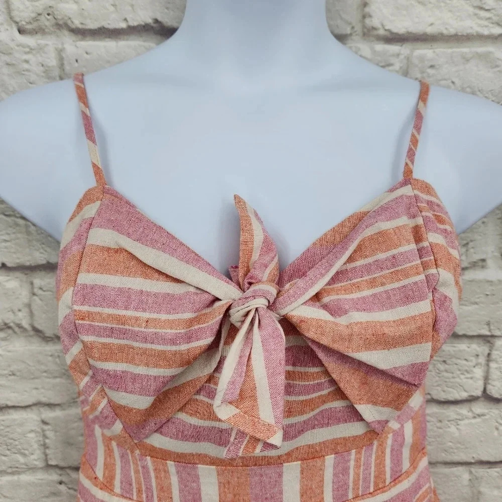 HYFVE Pink Stripe sweetheart neck spaghetti strap linen blend dress Size large - Picture 2 of 15